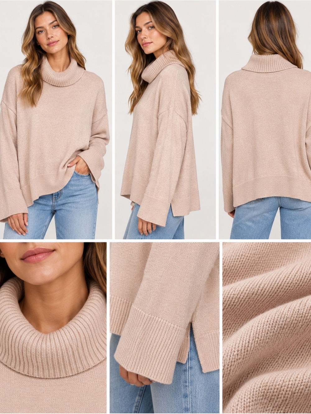 H&M Divided Blush Pink Oversized Cowl Neck Sweater XL